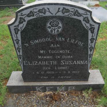KEMP Elizabeth Susanna nee LUBBE 1925-1973