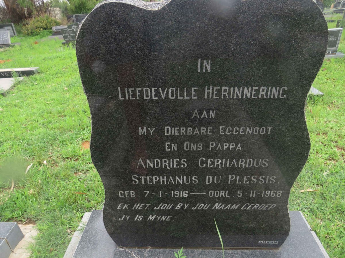 PLESSIS Andries Gerhardus Stephanus, du 1916-1968