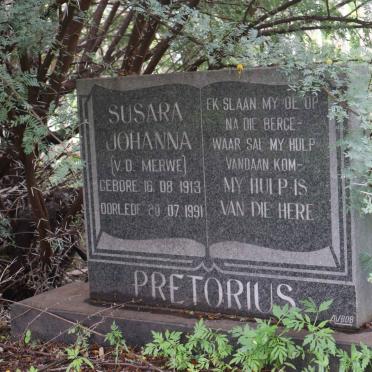 PRETORIUS Susara Johanna nee V.D. MERWE 1913-1991