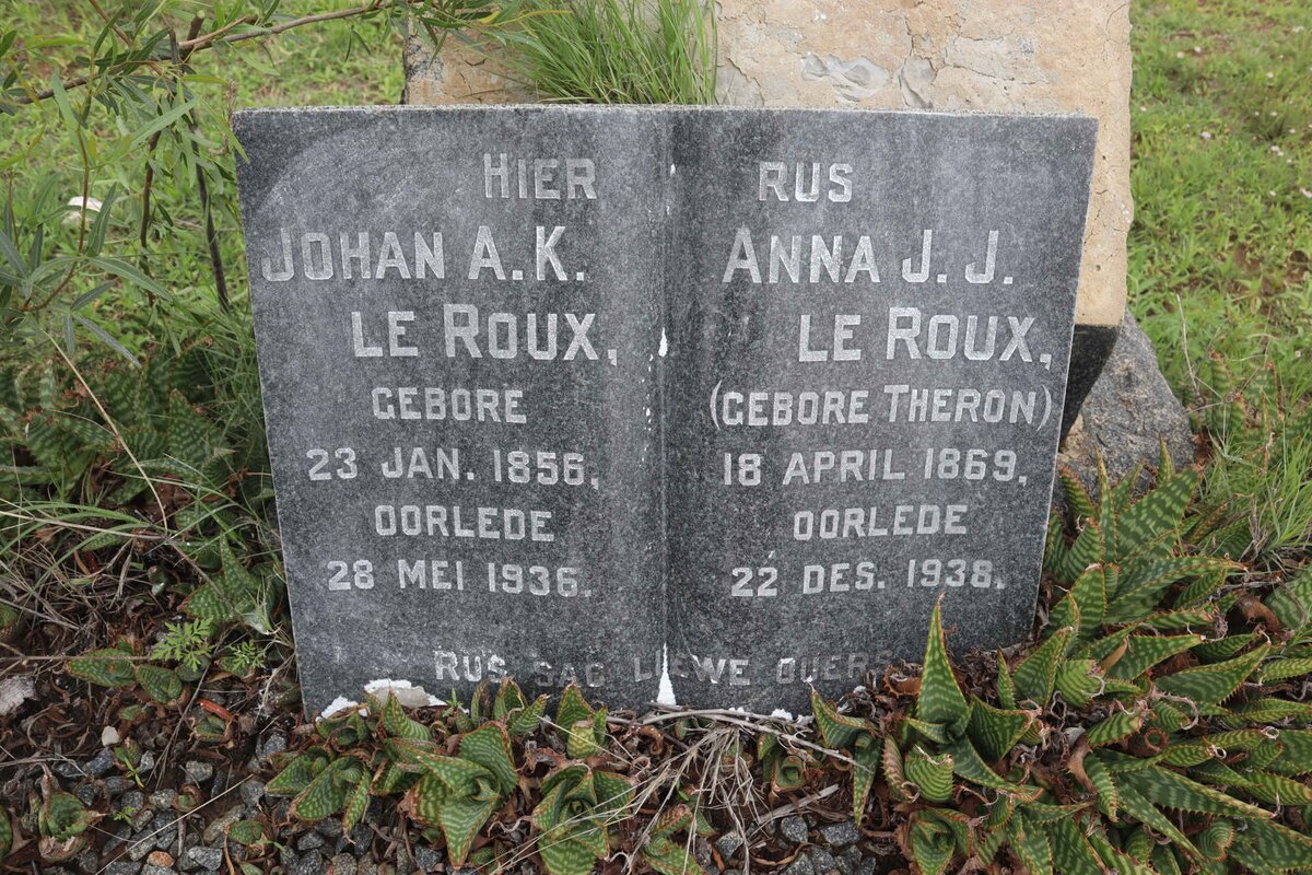 ROUX Johan A.K., le 1856-1936 &amp; Anna J.J. THERON 1869-1938