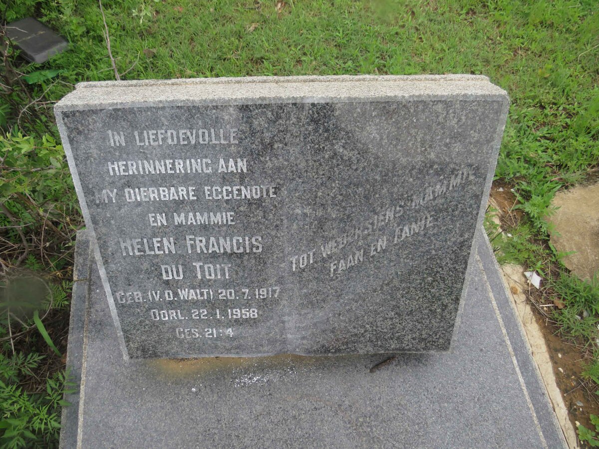 TOIT Helen Francis, du nee V.D. WALT 1917-1958