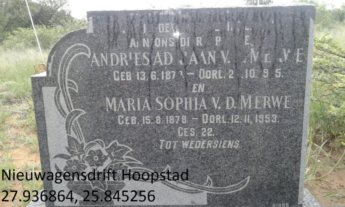 MERWE Andries Adriaan, van der 1870-1955 &amp; Maria Sophia SAAIMAN 1878-1953