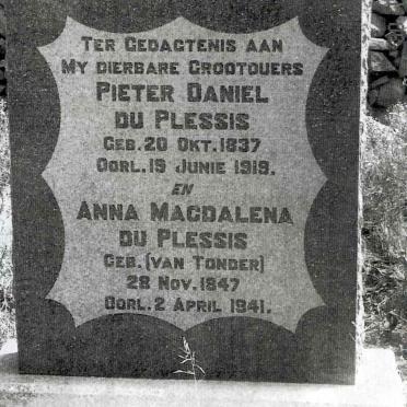 PLESSIS Pieter Daniel, du 1837-1919 &amp; Anna Magdalena  VAN TONDER 1847-1941