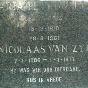 PLETSEN Nicolaas Van Zyl, van 1906-1977 &amp; Maria Petronella JACOBS 1910-1961