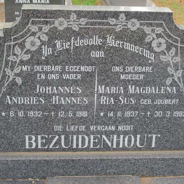 BEZUIDENHOUT Johannes Andries 1932-1981 &amp; Maria Magdalena JOUBERT 1937-1982