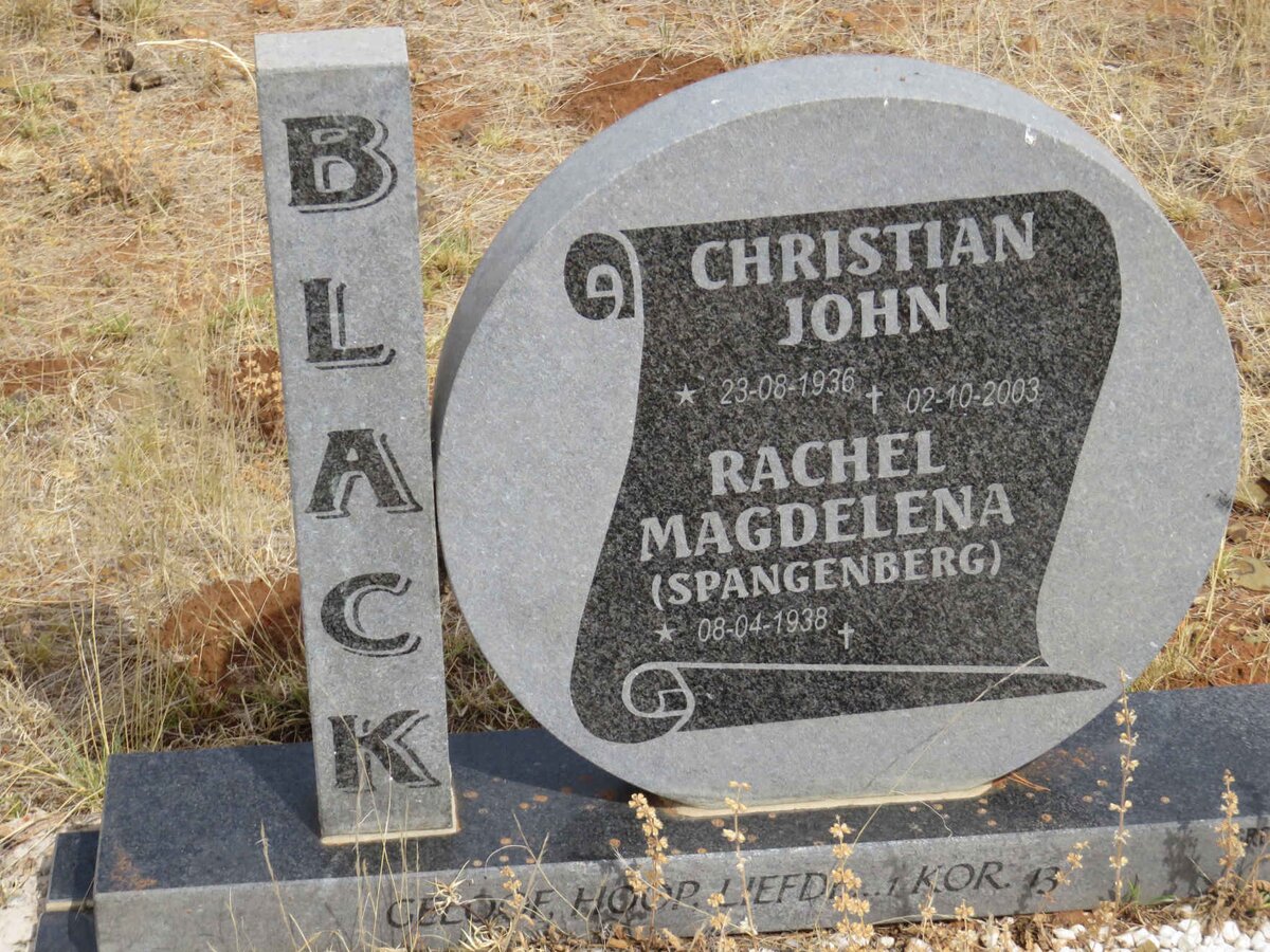 BLACK Christian John 1936-2003 &amp; Rachel Magdelena SPANGENBERG 1938-