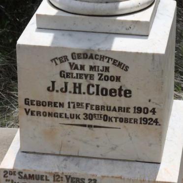 CLOETE J.J.H. 1904-1924