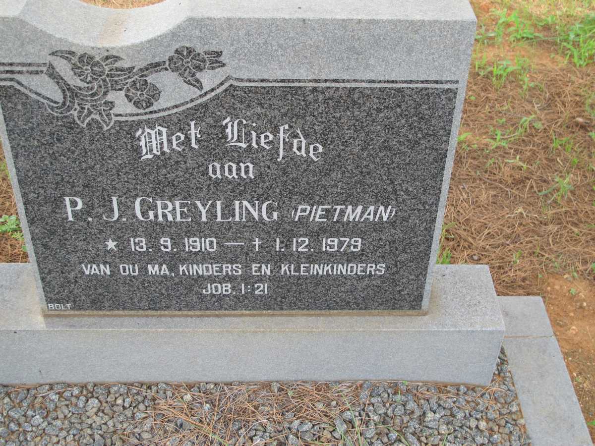 GREYLING P.J. 1910-1979