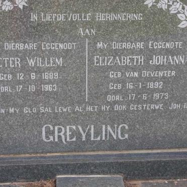 GREYLING Pieter Willem 1889-1963 &amp; Elizabeth Johanna v. DEVENTER 1892-1973