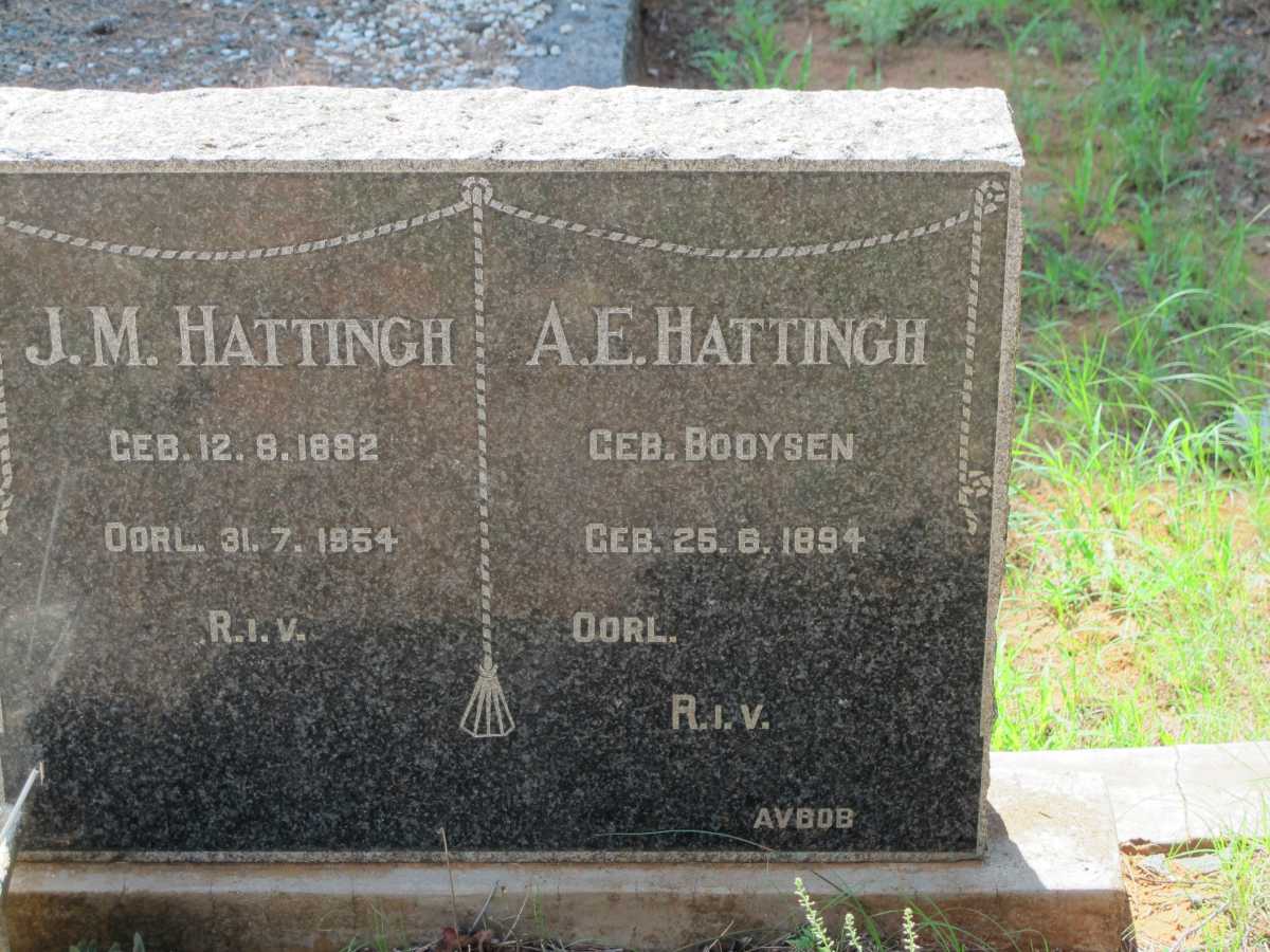 HATTINGH J.M. 1882-1954 &amp; A.E. BOOYSEN 1894-