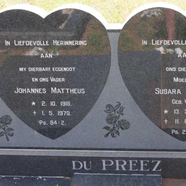 PREEZ Johannes Mattheus, du 1918-1970 &amp; Susara Anna M. VOS 1918-2009