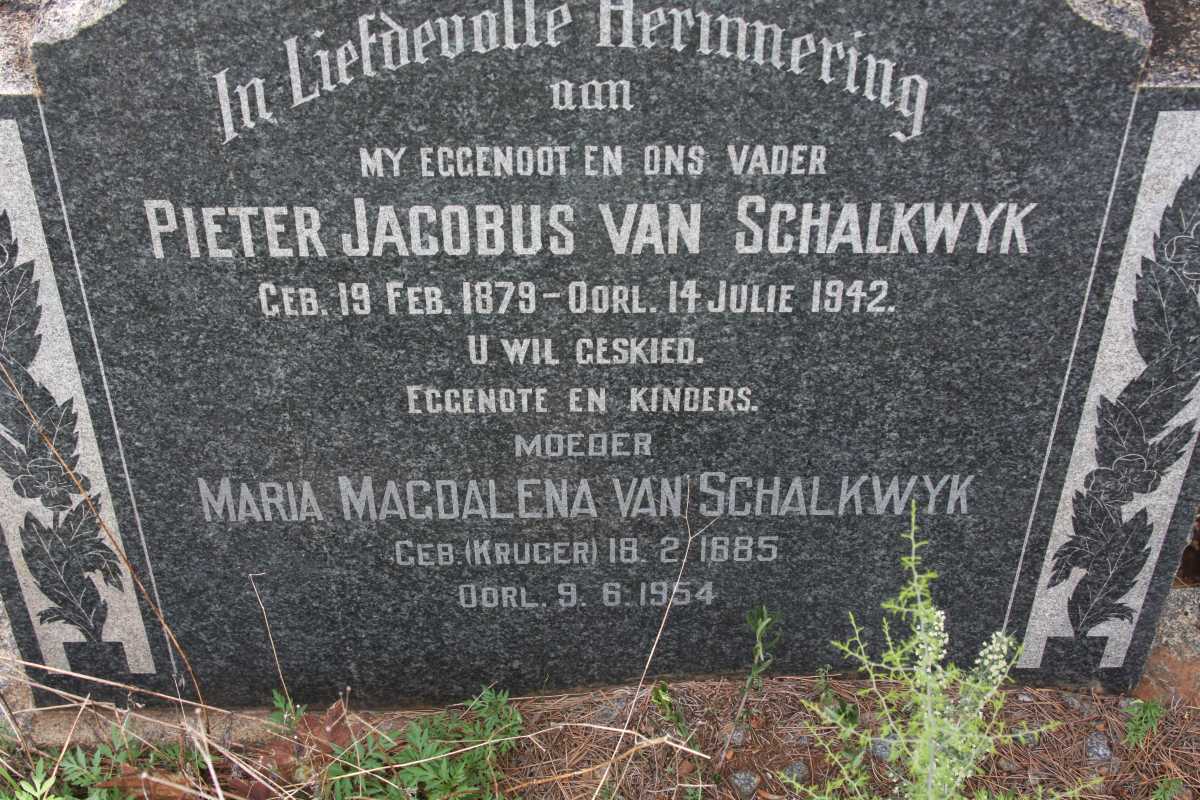 SCHALKWYK Pieter Jacobus, van 1879-1942 &amp; Maria Magdalena KRUGER 1885-1954