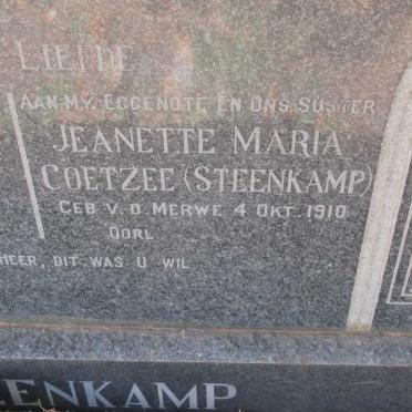 STEENKAMP Willem Jacobus 1892-1951 &amp; Jeanette Maria COETZEE, formerly STEENKAMP nee VAN DER MERWE 1910-
