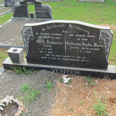 VENTER Gert Louwrens 1925-1985 &amp; Catherina Sophia Maria DE VILLIERS 1933-