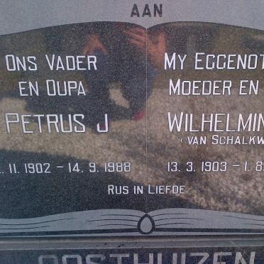 OOSTHUIZEN Petrus J. 1902-1988 &amp; Wilhelmina H. VAN SCHALKWYK 1903-1973