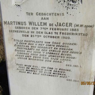 JAGER Marthinus Willem, de 1885-1900