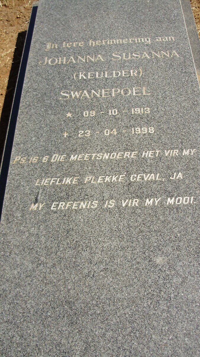 SWANEPOEL Johanna Susanna nee KEULDER 1913-1998