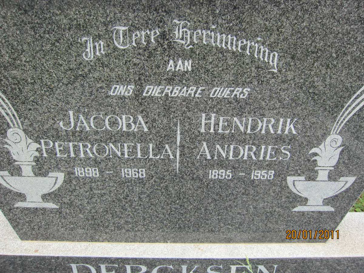 DERCKSEN Hendrik Andries 1895-1958 &amp; Jacoba Petronella 1898-1968