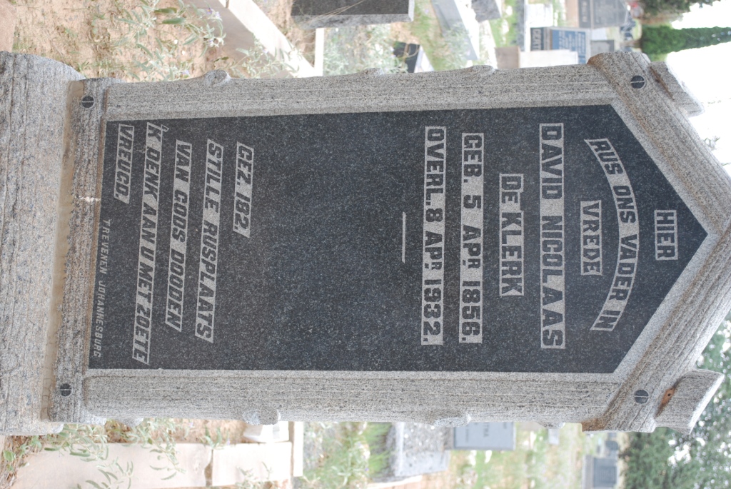 KLERK David Nicolaas, de 1856-1932