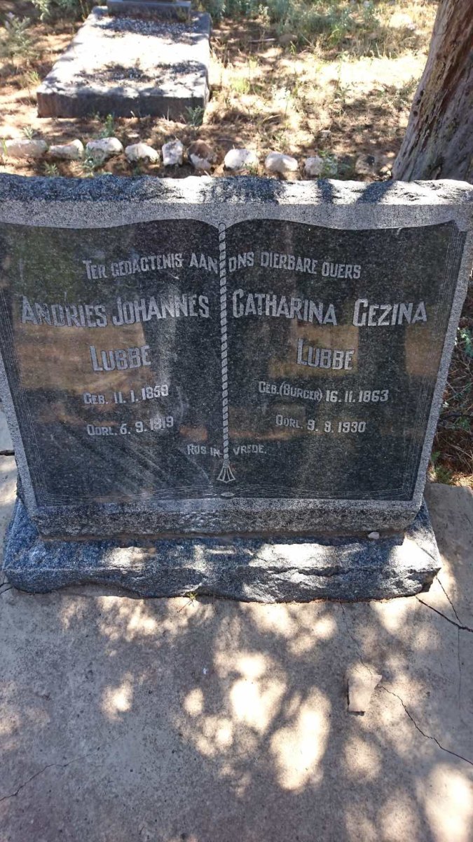 LUBBE Andries Johannes 1859-1919 &amp; Catharina Gezina BURGER 1863-1930