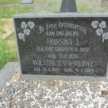 MERWE Willem J. v.d. 1874-1964 &amp; Fransina J. PRETORIUS 1872-1939