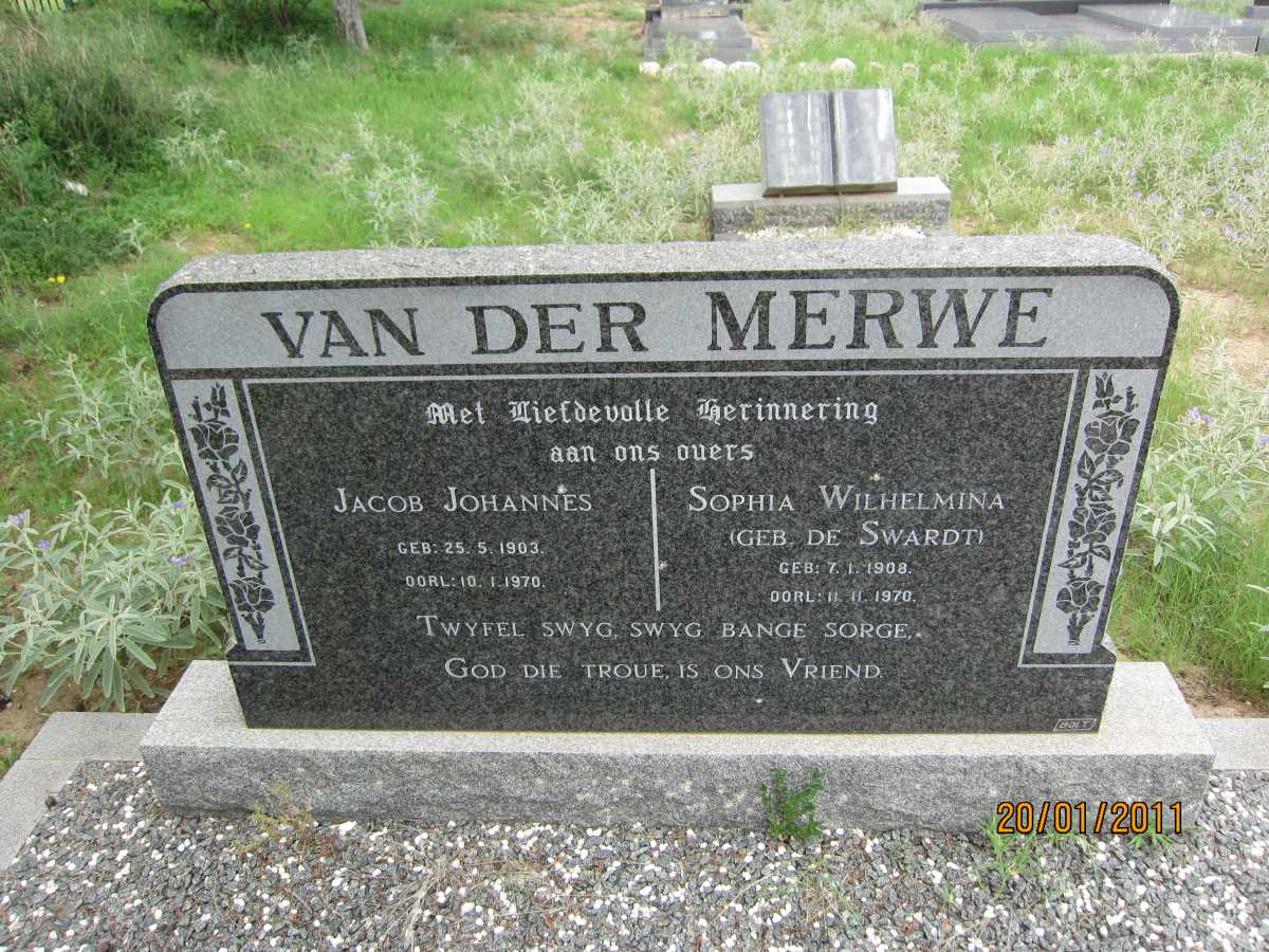 MERWE Jacob Johannes, van der 1903-1970 &amp; Sophia Wilhelmina DE SWARDT 1908-1970