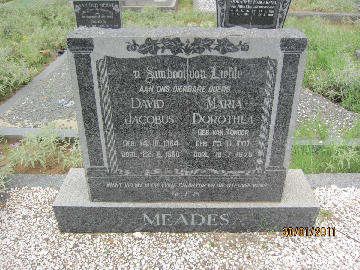 MEADES David Jacobus 1884-1960 &amp; Maria Dorothea VAN TONDER 1887-1976