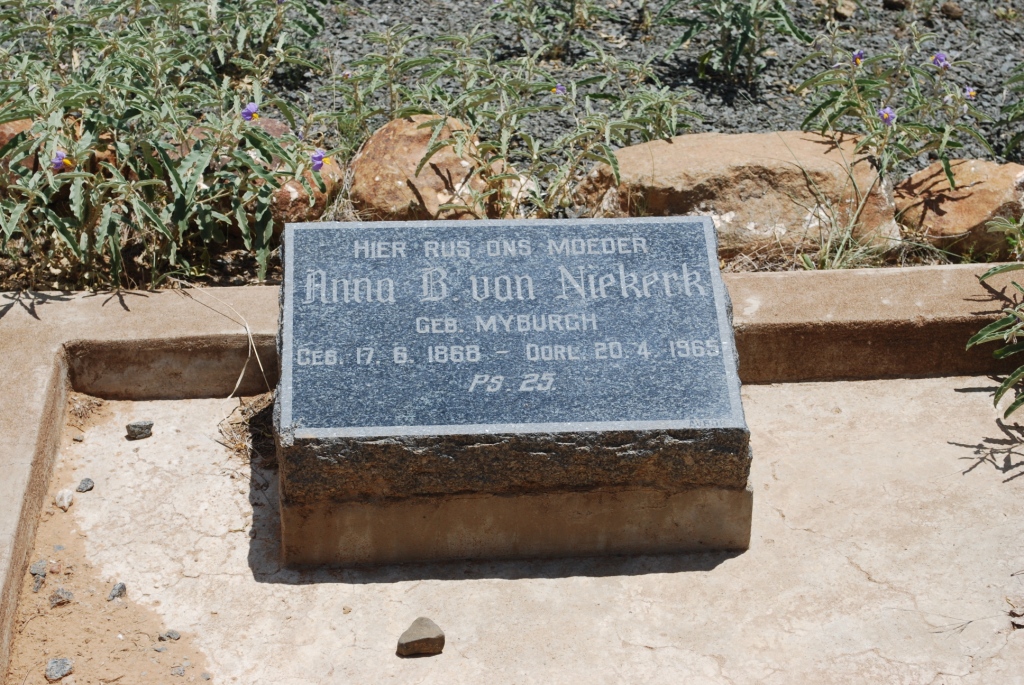 NIEKERK Anna B., van nee MYBURGH 1868-1965