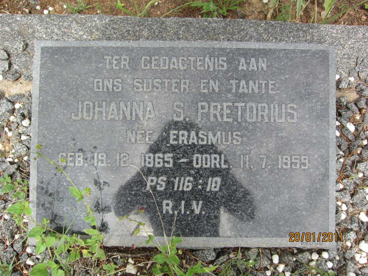 PRETORIUS Johanna S. nee ERASMUS 1865-1959