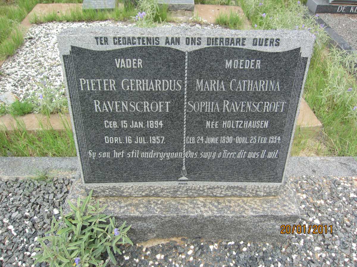 RAVENSCROFT Pieter Gerhardus 1894-1957 &amp; Maria Catharina Sophia HOLTZHAUSEN 1890-1954