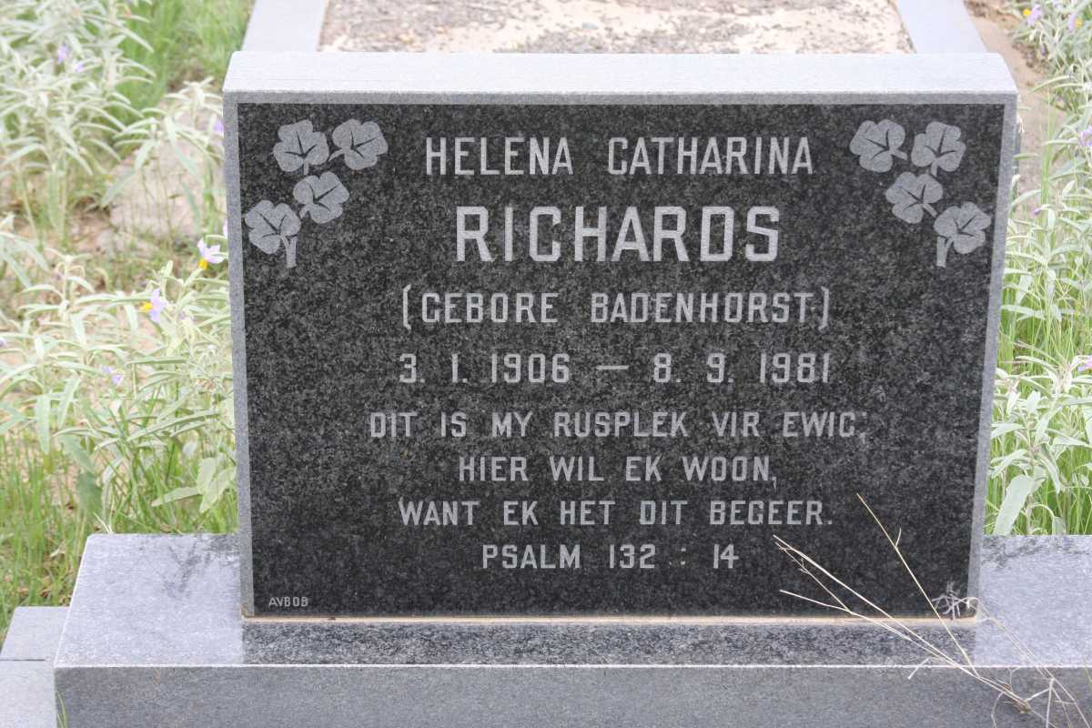 RICHARDS Helena Catharina nee BADENHORST 1906-1981