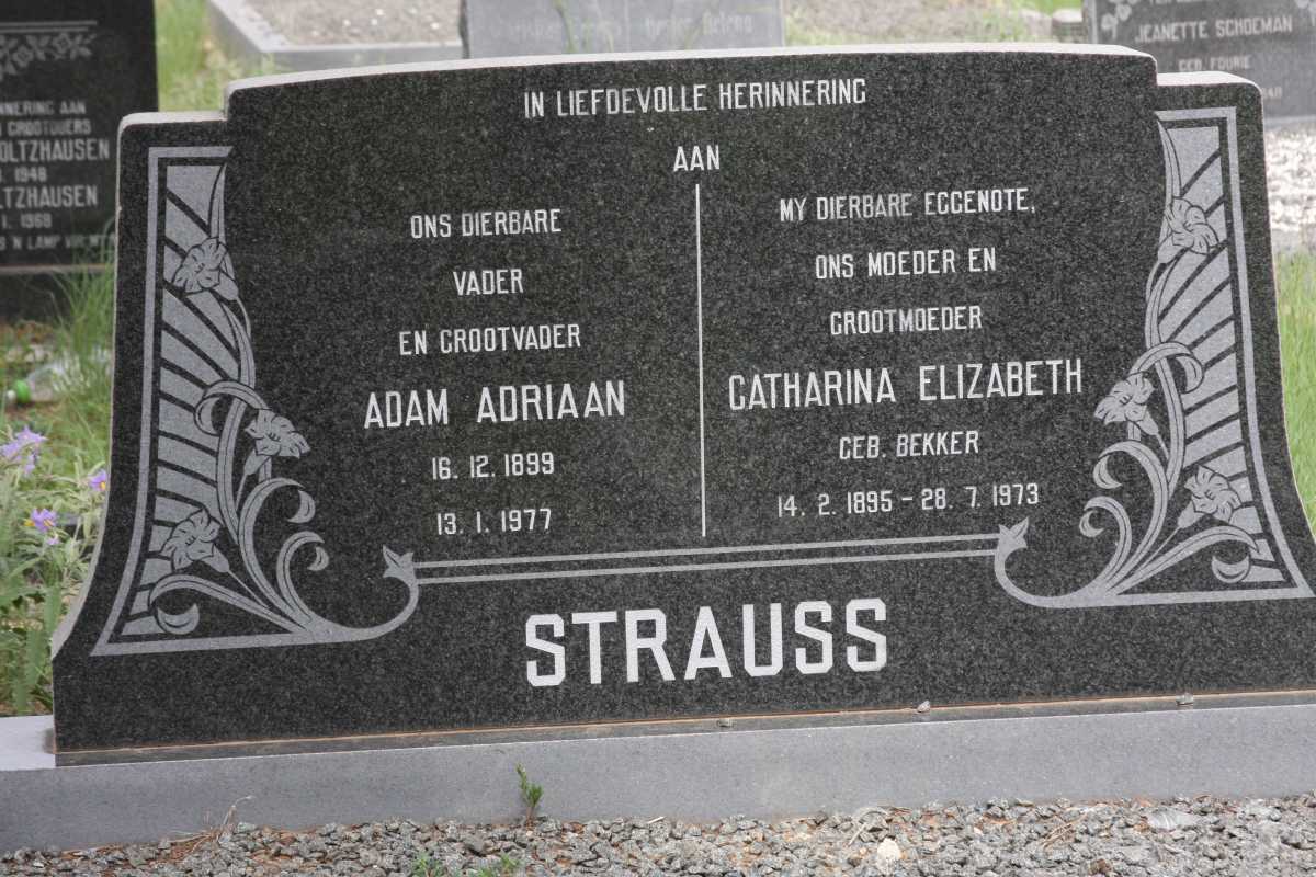 STRAUSS Adam Adriaan 1899-1977 &amp; Catharina Elizabeth BEKKER 1895-1973