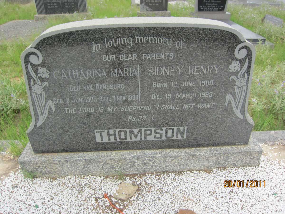 THOMPSON Sidney Henry 1900-1969 &amp; Catharina Maria VAN RENSBURG 1905-1998
