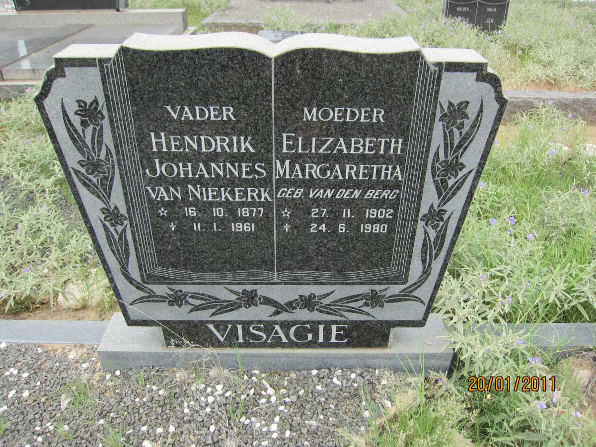 VISAGIE Hendrik Johannes Van Niekerk 1877-1961 &amp; Elizabeth Margaretha VAN DEN BERG 1902-1980