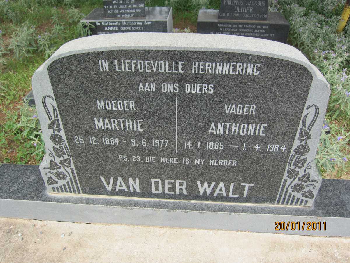 WALT Anthonie, van der 1885-1984 &amp; Marthe 1884-1977