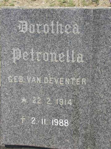 BOTHA Dorothea Petronella nee VAN DEVENTER 1914-1988
