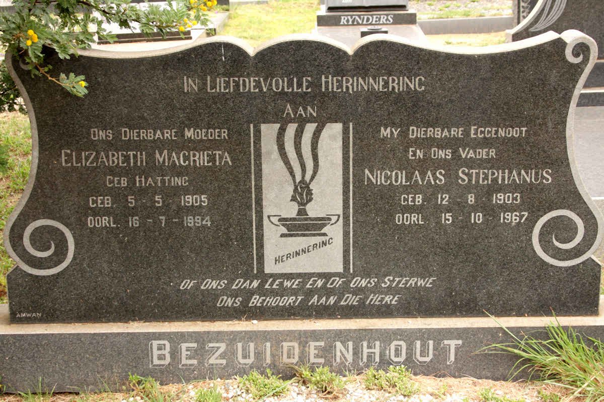 BEZUIDENHOUT Nicolaas Stephanus 1903-1967 &amp; Elizabeth Magrieta HATTING 1905-1994