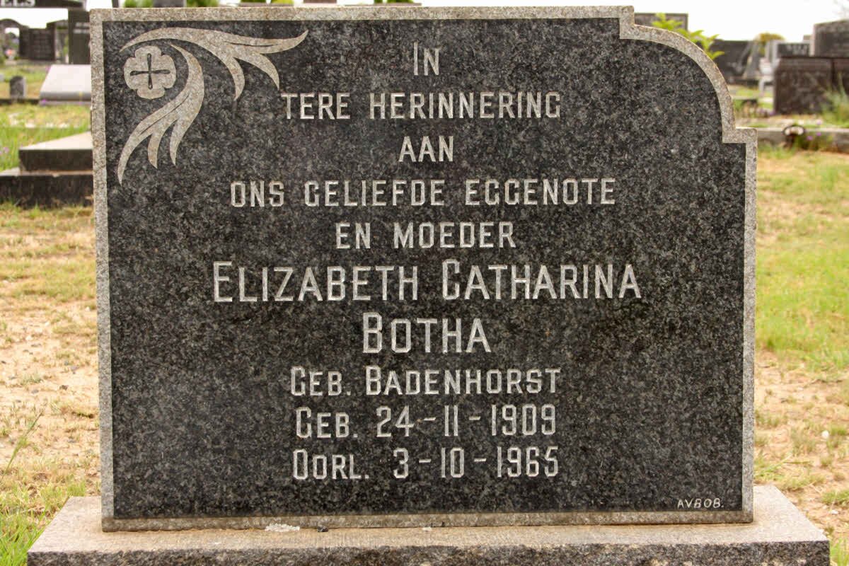 BOTHA Elizabeth Catharina nee BADENHORST 1909-1965