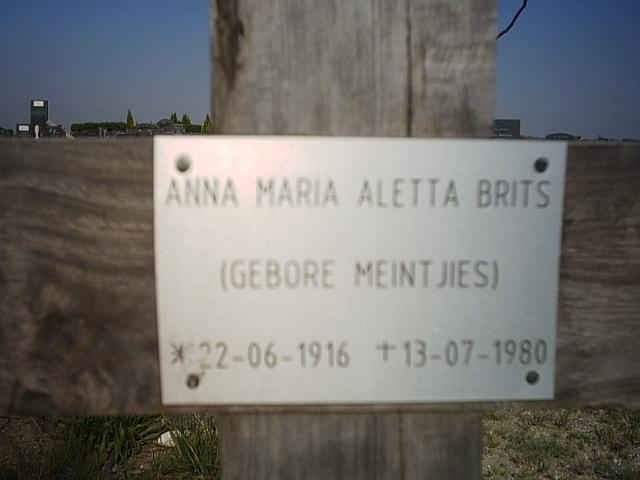 BRITS Anna Maria nee MEINTJIES 1916-1980