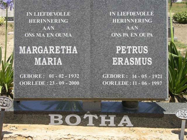 BOTHA Petrus Erasmus 1921-1997 &amp; Margaretha Maria 1932-2000