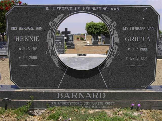 BARNARD Hennie 1913-2000 &amp; Grieta 1909-1994