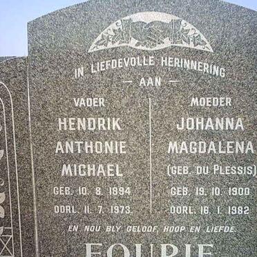 FOURIE Hendrik Anthonie Michael 1894-1973 &amp; Johanna Magdalena DU PLESSIS 1900-1982