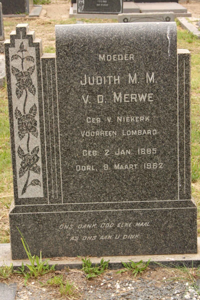 MERWE Judith M.M., v.d. voorheen LOMBARD nee V. NIEKERK 1885-1962