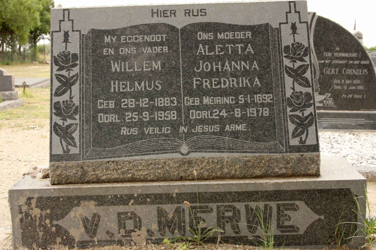 MERWE Willem Helmus, v.d. 1883-1958 &amp; Aletta Johanna Fredrika MEIRING 1892-1978