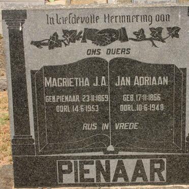 PIENAAR Jan Adriaan 1866-1948 &amp; Magrietha J.A. PIENAAR 1869-1953
