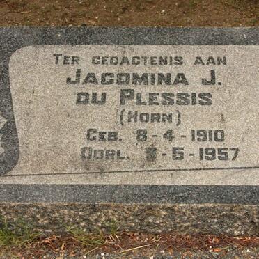 PLESSIS Jacomina J., du nee HORN 1910-1957