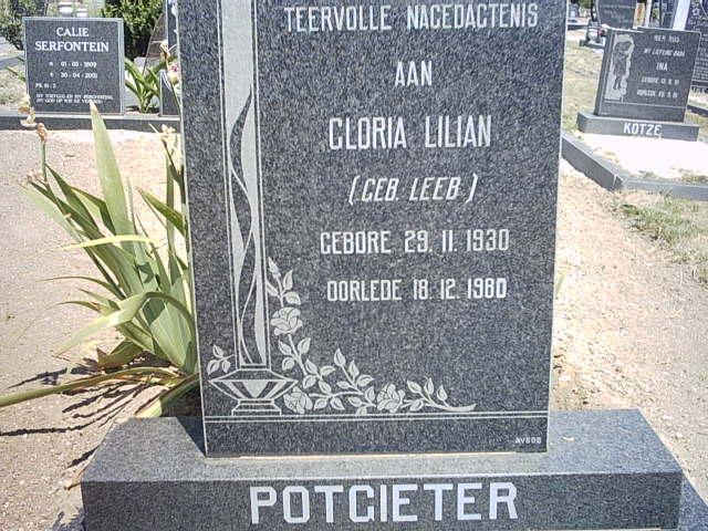 POTGIETER Gloria Lilian nee LEEB 1930-1980