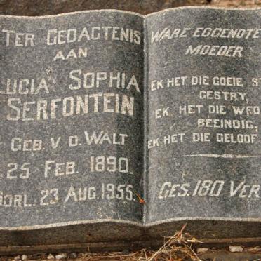 SERFONTEIN Lucia Sophia nee V.D. WALT 1890-1955