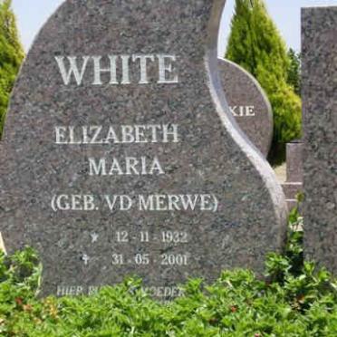 WHITE Elizabeth Maria nee V.D. MERWE 1932-2001