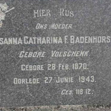 BADENHORST Sanna Catharina F. nee VOLSCHENK 1870-1943